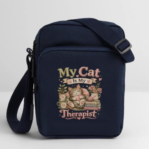 Flux Faux Embroidery My Cat Is My Therapist Design - Upright Crossbody Bag