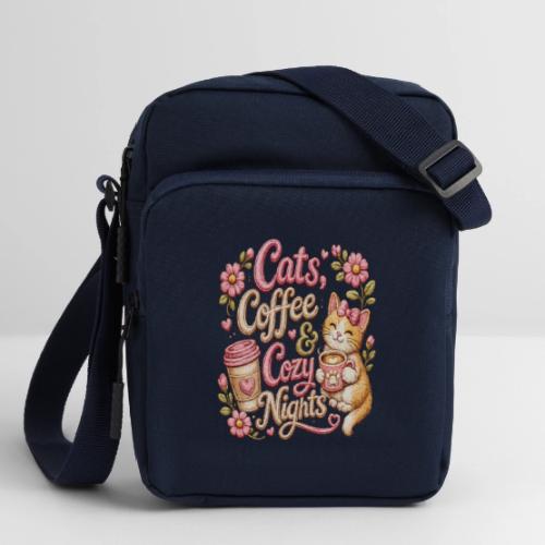 Cats, Coffee & Cozy Nights Faux Stitched Design - Upright Crossbody Bag
