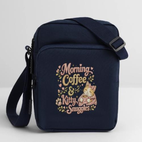 Morning Coffee & Kitty Snuggles Faux Stitched - Upright Crossbody Bag
