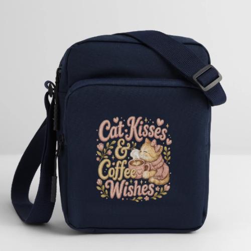 Cat Kisses & Coffee Wishes Faux Stitched - Upright Crossbody Bag