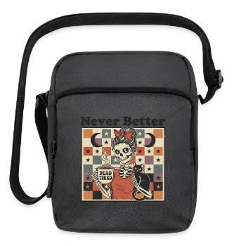 Never Better Skeleton Coffee Cat - Upright Crossbody Bag - charcoal grey - Front