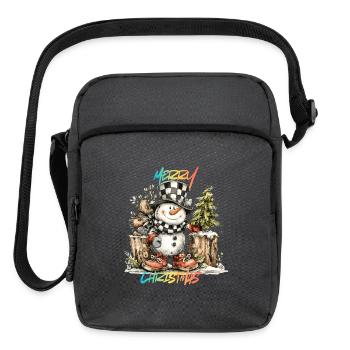 Checkerboard Snowman Christmas Tee - Upright Crossbody Bag - charcoal grey - Front