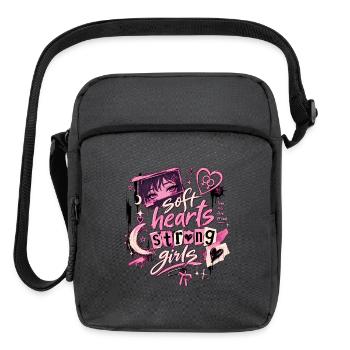 Soft Hearts Strong Girls Lesbian Anime Aesthetic - Upright Crossbody Bag - charcoal grey - Front