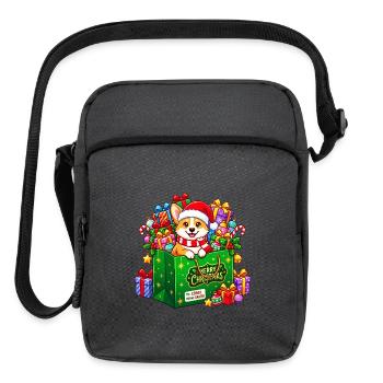 Corgi in Gift Bag Christmas - Upright Crossbody Bag - charcoal grey - Front