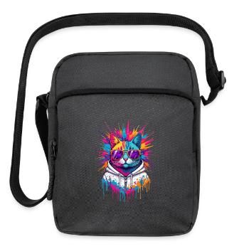 Neon Splash Cat Hoodie - Upright Crossbody Bag - charcoal grey - Front