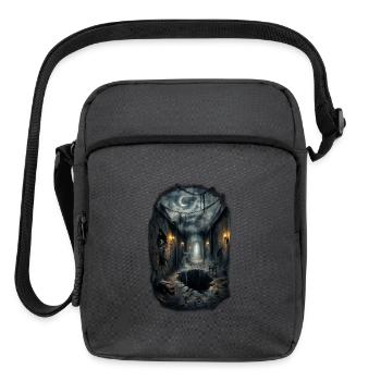 Dark Haunted fantasy Corridor with Moonlit Sky - Upright Crossbody Bag - charcoal grey - Front