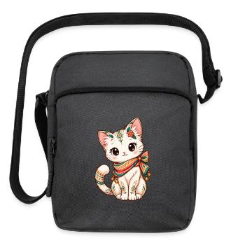 Geometric Kawaii Cat - Upright Crossbody Bag - charcoal grey - Front