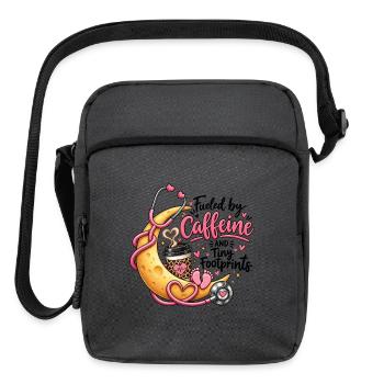 Fueled By Caffeine And Tiny Footprints NICU Nurse - Upright Crossbody Bag - charcoal grey - Front