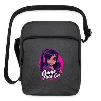 Gamer Girl Game Face On – Cute Headset Art - Upright Crossbody Bag - charcoal grey - Front