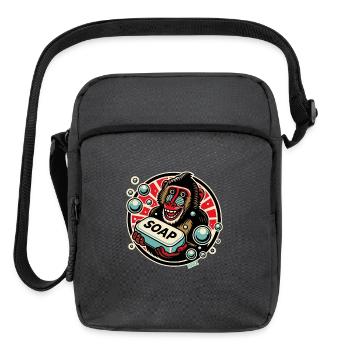 Monkey Soap Splash: Retro Badge - Upright Crossbody Bag - charcoal grey - Front
