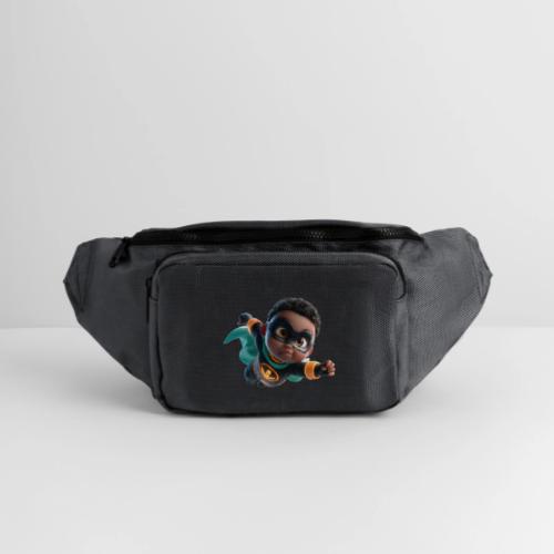 Brave Cartoon Superhero Boy in Green Cape - Large Crossbody Hip Bag 