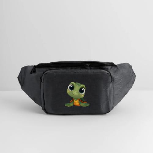 Cheerful Green Cartoon Sea Turtle with Big Eyes - Large Crossbody Hip Bag 