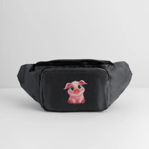 Adorable Cartoon Baby Pig Sitting with Big Eyes - Large Crossbody Hip Bag 