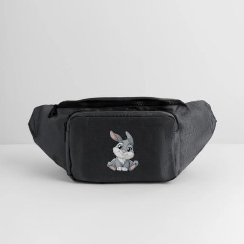 Joyful Grey and White Baby Rabbit Cartoon - Large Crossbody Hip Bag 