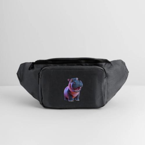 Smiling Cartoon Baby Hippo Standing - Large Crossbody Hip Bag 