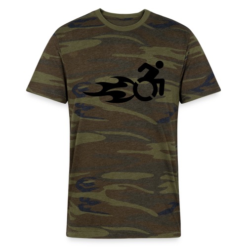 Fast wheelchair user with flames # - Alternative Unisex Eco-Jersey Camo T-Shirt