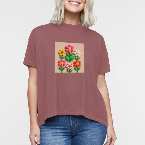 3D Flowers and Butterflies in Amber, Floral Design - Women's Hi-Lo Tee