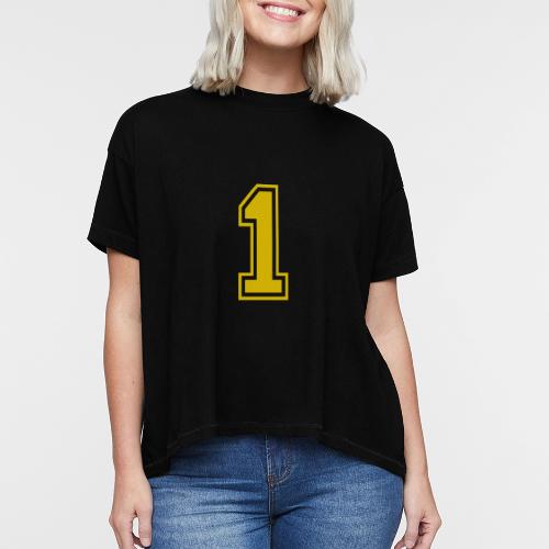 Number 1 in a classic athletic collegiate font - Women's Hi-Lo Tee