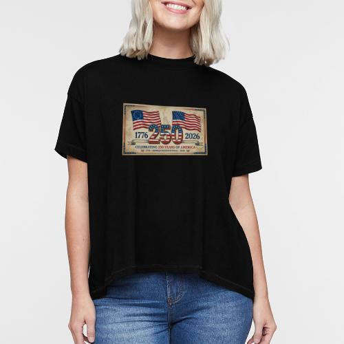 USA 250th Anniversary Flags Emblem - Women's Hi-Lo Tee