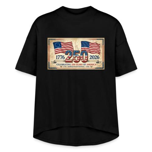 USA 250th Anniversary Flags Emblem - Women's Hi-Lo Tee