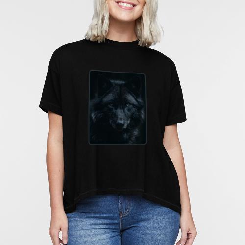 Black Wolf Intense Eyes Portrait Design - Women's Hi-Lo Tee