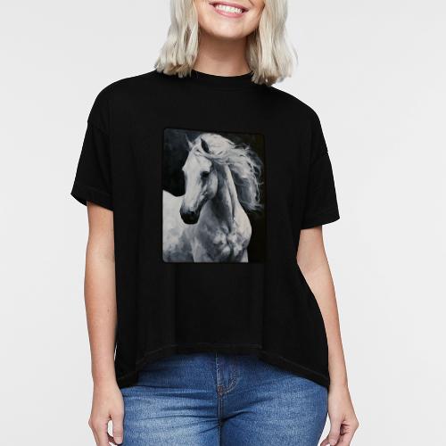 White Horse Oil Painting Design - Women's Hi-Lo Tee