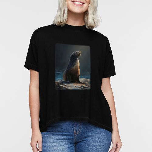 Fur Seal Artistic Shore Portrait Design - Women's Hi-Lo Tee