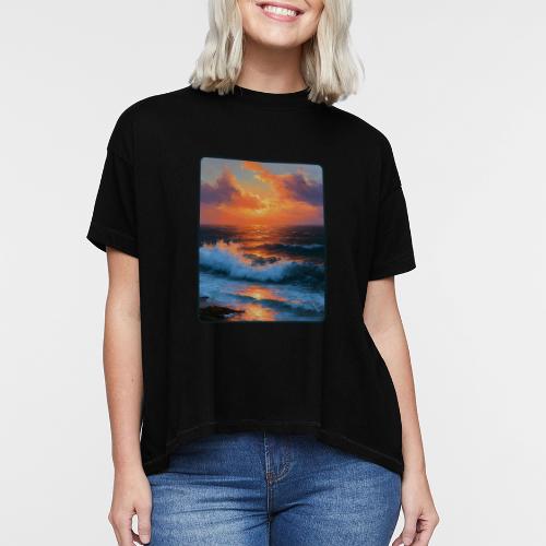 Sunset Storm Waves Oil Painting - Women's Hi-Lo Tee