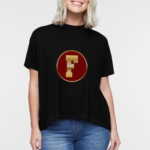 Letter F – Capital Varsity Alphabet Monogram - Women's Hi-Lo Tee