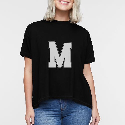 White Letter M – Varsity Alphabet Monogram - Women's Hi-Lo Tee