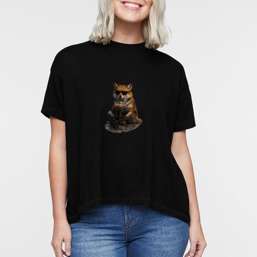 Cool Red Fox Wearing Sunglasses Drinking Coffee - Women's Hi-Lo Tee
