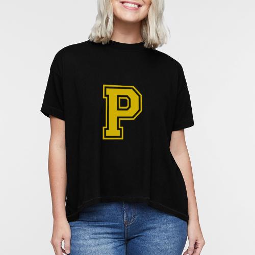 Letter P – Capital Athletic Alphabet Monogram - Women's Hi-Lo Tee