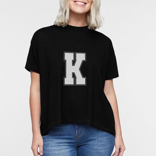 White Letter K – Varsity Alphabet Monogram - Women's Hi-Lo Tee