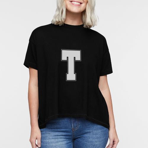 White Letter T – Varsity Alphabet Monogram - Women's Hi-Lo Tee