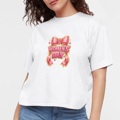 Cute Pink Bow Women’s Day Feminist Symbol - Women's Boxy Tee