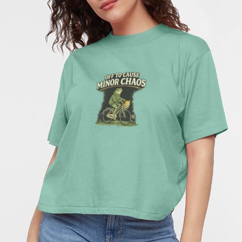 Minor Chaos Vintage Frog and Cat on Bicycle - Women's Boxy Tee