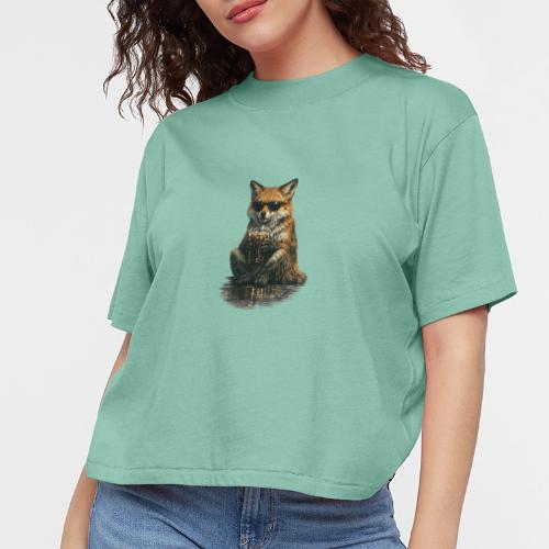Cool Red Fox Wearing Sunglasses Drinking Coffee - Women's Boxy Tee