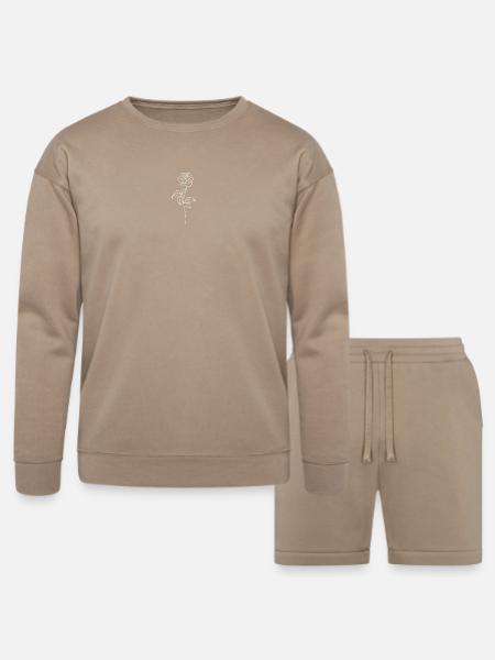 Minimalist Rose Line Art - Bella + Canvas Unisex Sweatshirt & Short Set - tan
