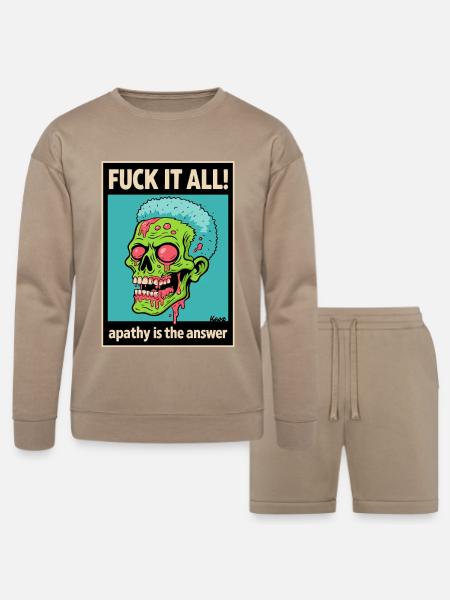 Apathy Skull Graphic with Bold Text - Bella + Canvas Unisex Sweatshirt & Short Set - tan