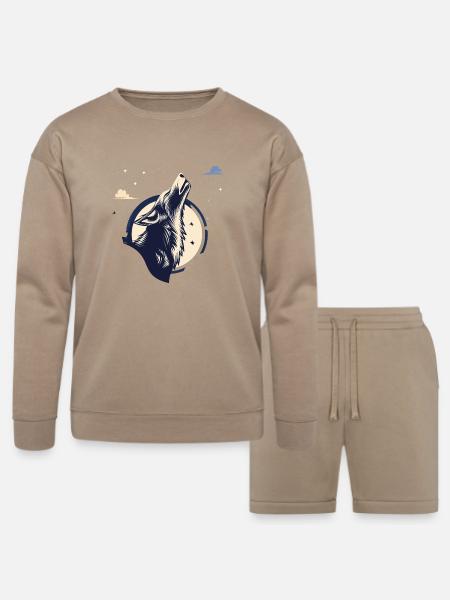 Howling Wolf - Bella + Canvas Unisex Sweatshirt & Short Set - tan