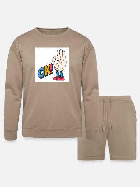 Hand Gesture OK with Bold Text - Bella + Canvas Unisex Sweatshirt & Short Set - tan