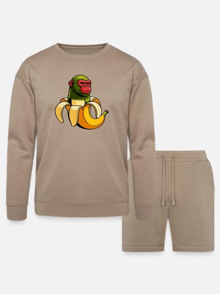 Chimpanzini Bananini Italian Brainrot Meme Art - Bella + Canvas Unisex Sweatshirt & Short Set - tan
