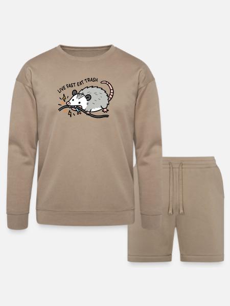 Eat Trash Funny Opossum - Bella + Canvas Unisex Sweatshirt & Short Set - tan