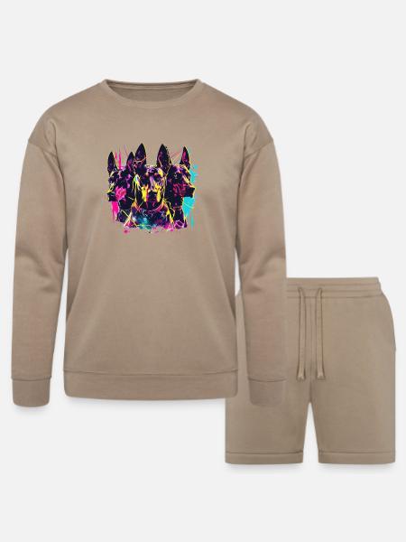 Neon Doberman Trio Splash - Bella + Canvas Unisex Sweatshirt & Short Set - tan