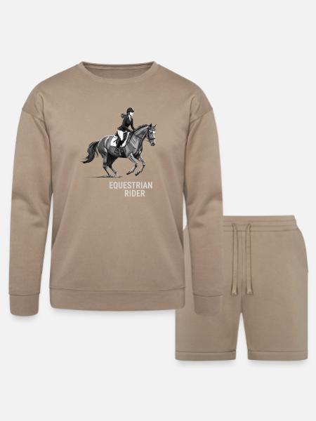 Monochrome Equestrian Rider - Bella + Canvas Unisex Sweatshirt & Short Set - tan