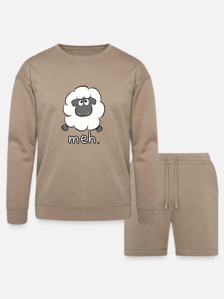 Meh Sheep Cartoon - Bella + Canvas Unisex Sweatshirt & Short Set - tan