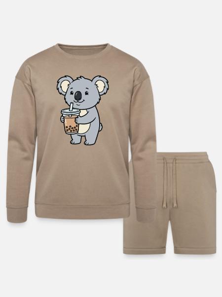 koala bubble tea - Bella + Canvas Unisex Sweatshirt & Short Set - tan