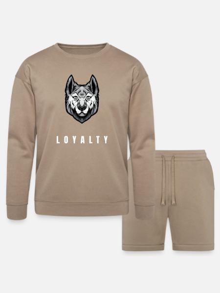 Wolf Loyalty Emblem Portrait - Bella + Canvas Unisex Sweatshirt & Short Set - tan