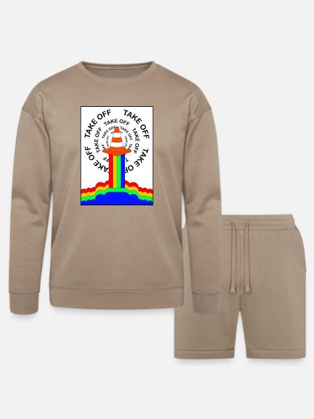 Safety Cone Rocket Rainbow Smoke Funny - Bella + Canvas Unisex Sweatshirt & Short Set - tan