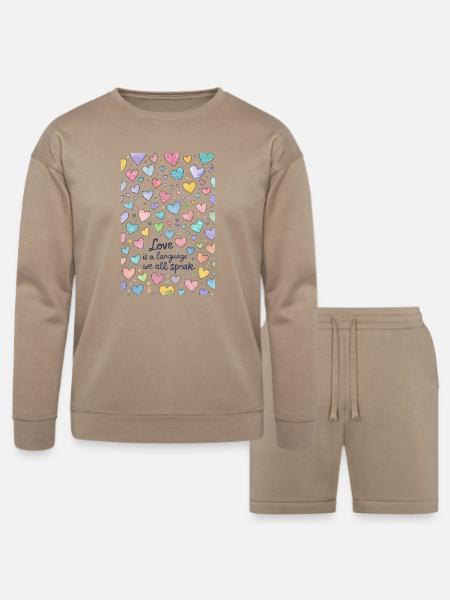Love Speaks Hearts Pattern - Bella + Canvas Unisex Sweatshirt & Short Set - tan